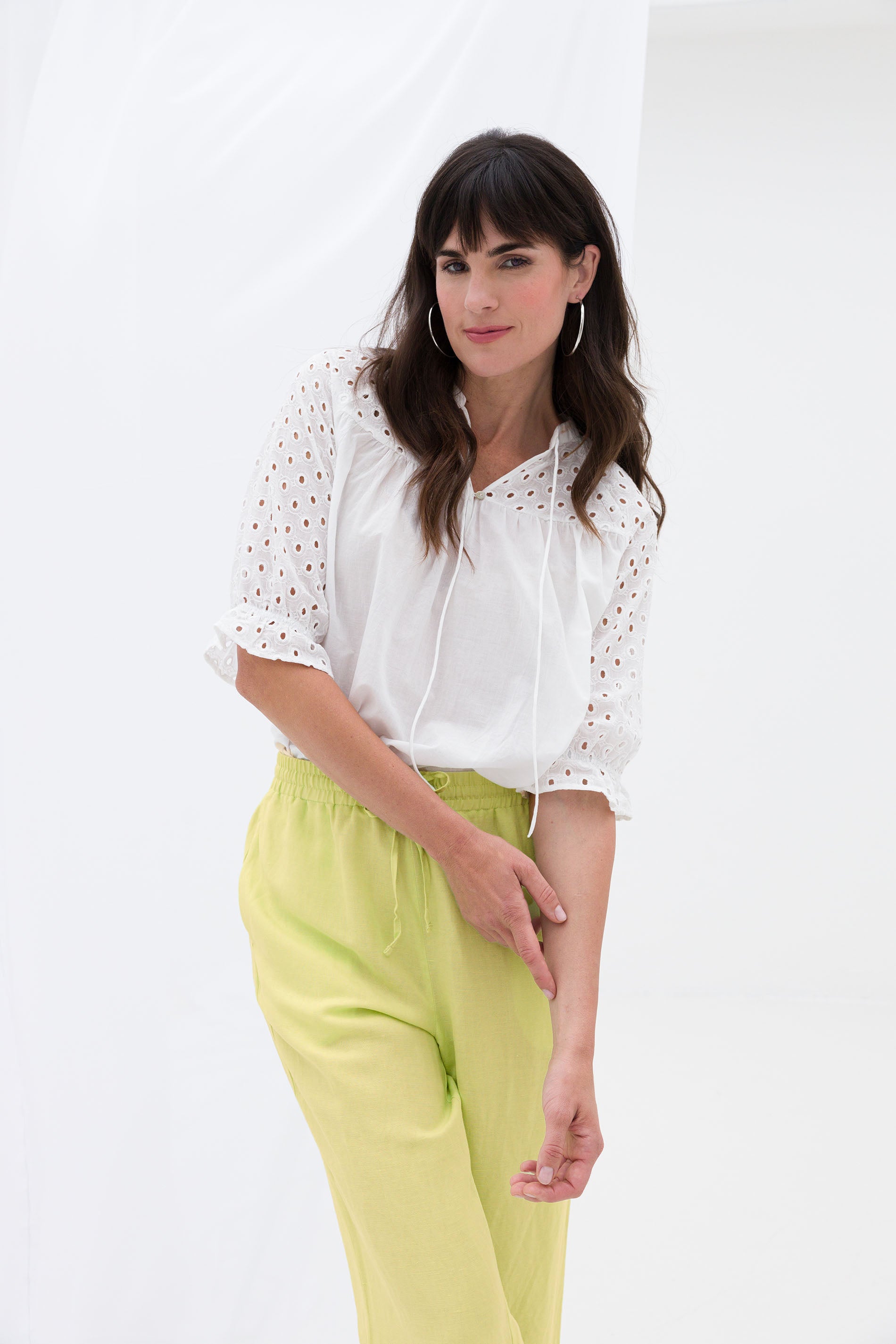 Pellavaviskoosihousut sorbet green YEST